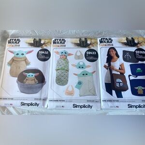 Simplicity Star Wars LOT of 3 Sewing Patterns Bags, Baby Accessories Plush Uncut